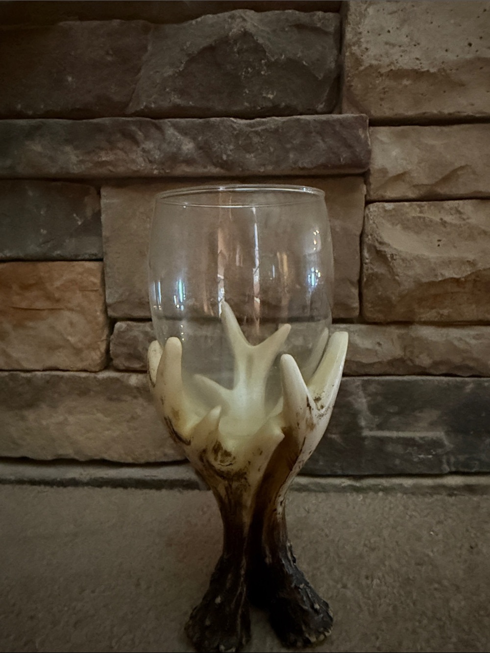 Decorative Antler Wine Glass - Cream and Brown